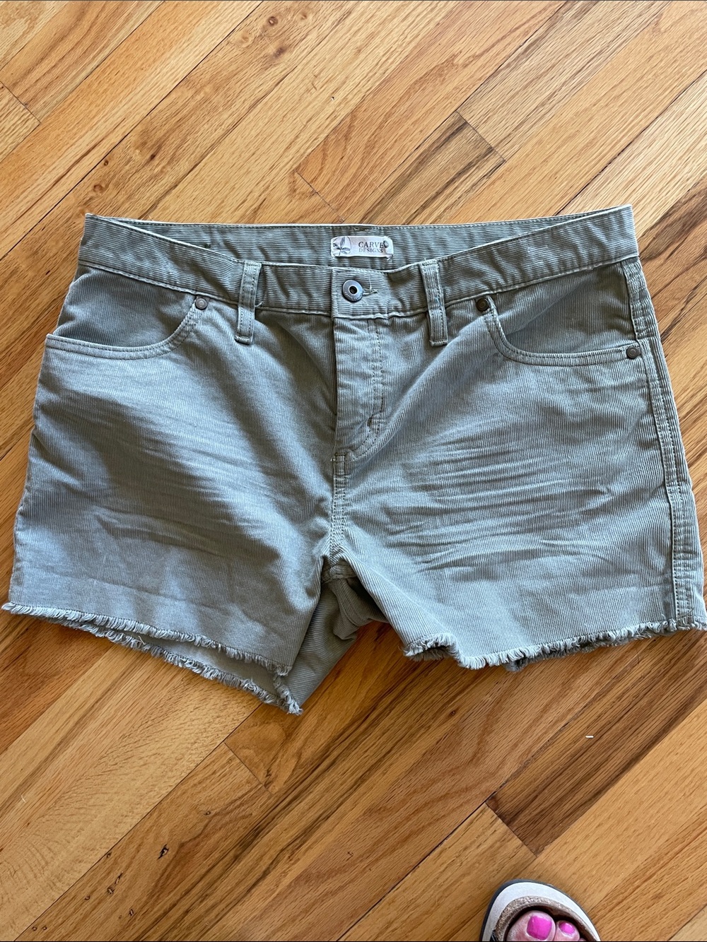 Carve Designs Olive Green Frayed Hem Shorts